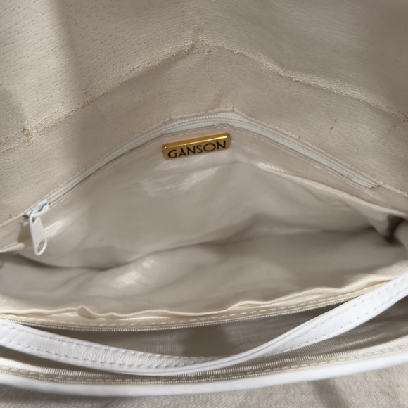 Vintage Ganson White Woven Leather Crossbody Bag Gold Hardware Intrecciato Style - Picture 7 of 9
